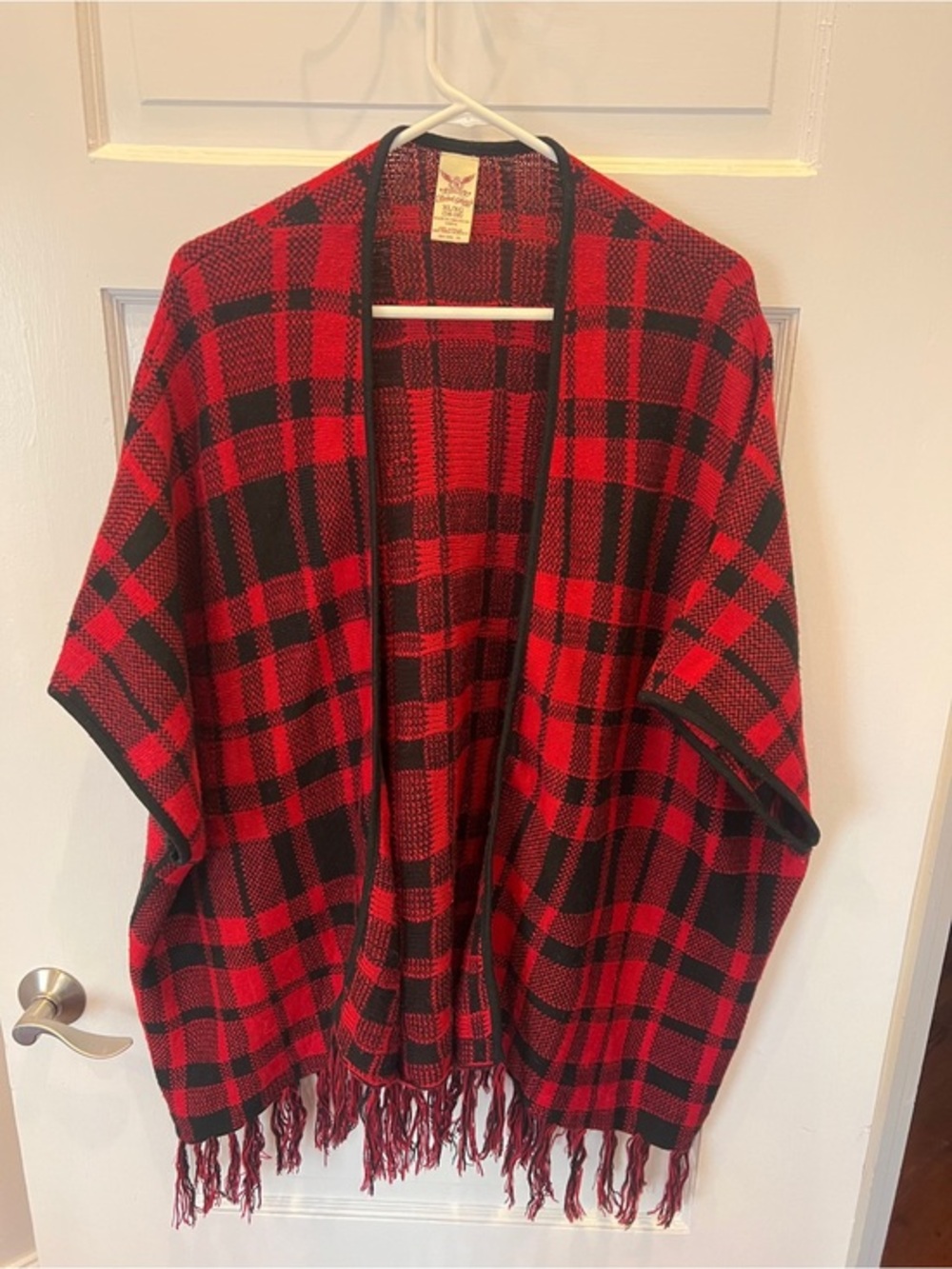 Women’s Red & Black Plaid Poncho/Cardigan